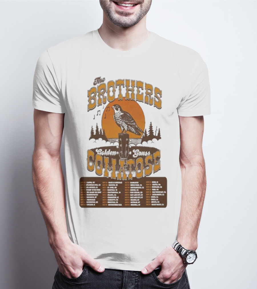 The Brothers Comatose Golden Grass 2025 Tour Dates Casper Wyoming To Grass Valley California T-Shirt