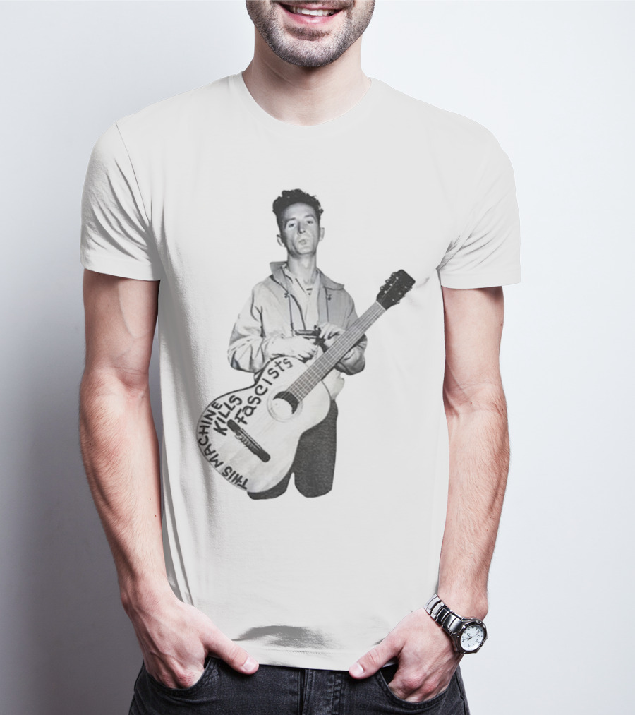 Woody Guthrie This Machine Kills Fascists Anti-Fascist Vintage Guitar Message T-Shirt