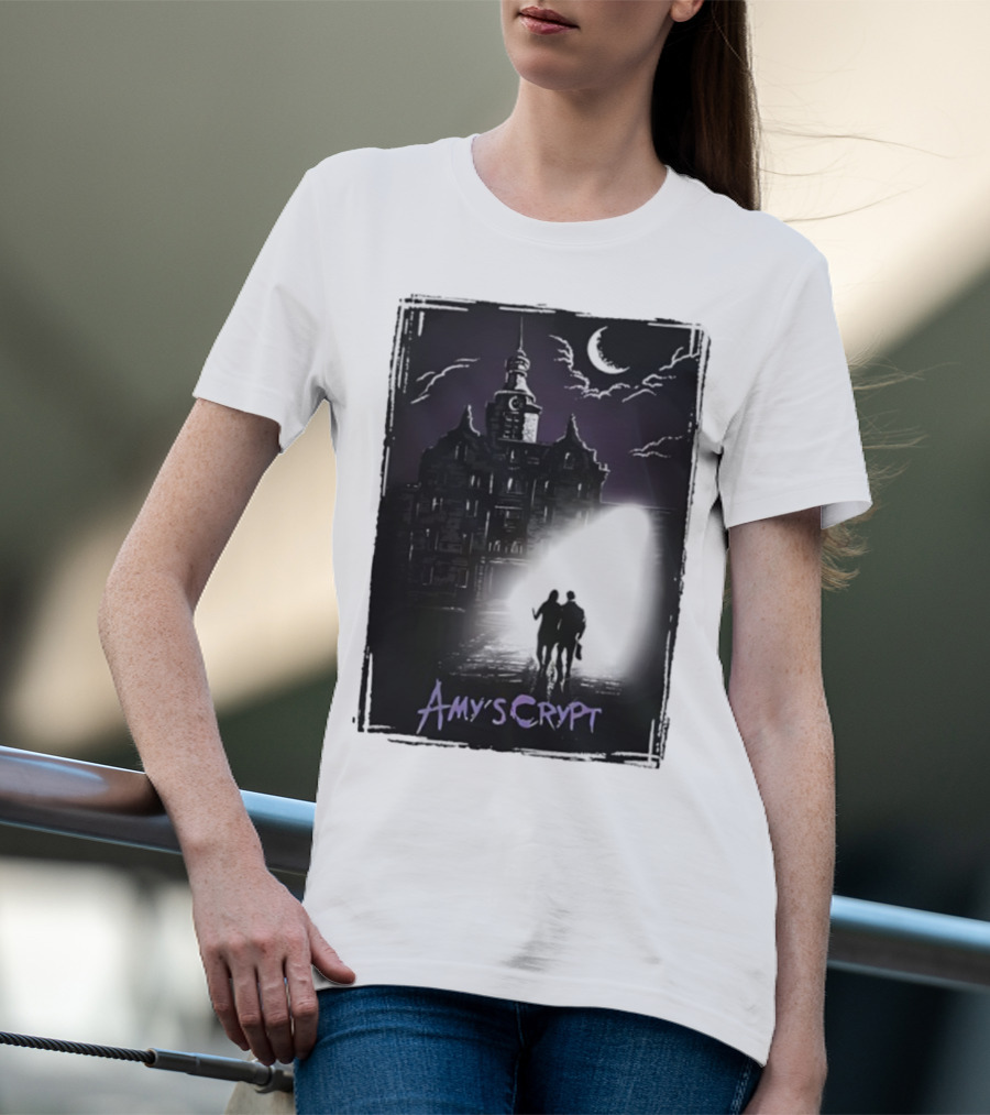 Amy's Crypt Haunted Mansion Moonlit Silhouette Halloween 2025 T-Shirt