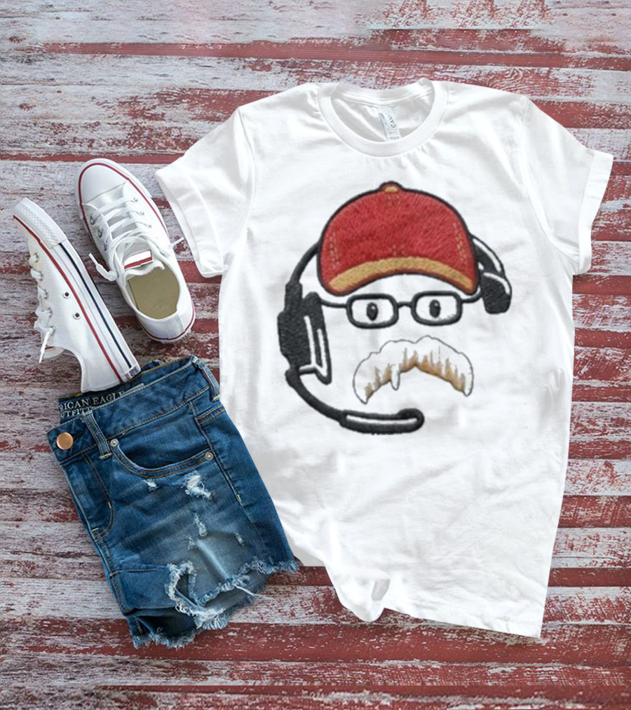 Andy Reid Kansas City Chiefs Coach Embroidered Patch Style With Red Cap And Headset T-Shirt
