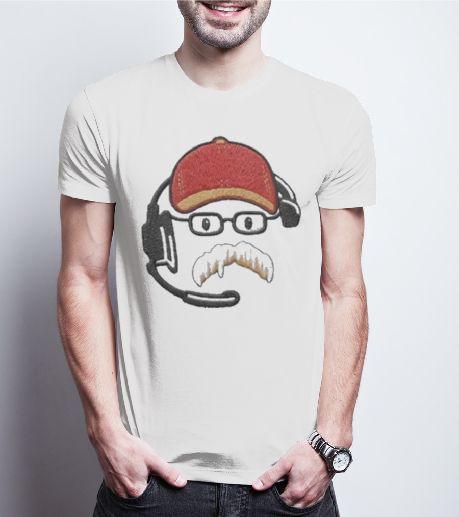 Andy Reid Kansas City Chiefs Coach Embroidered Patch Style With Red Cap And Headset T-Shirt