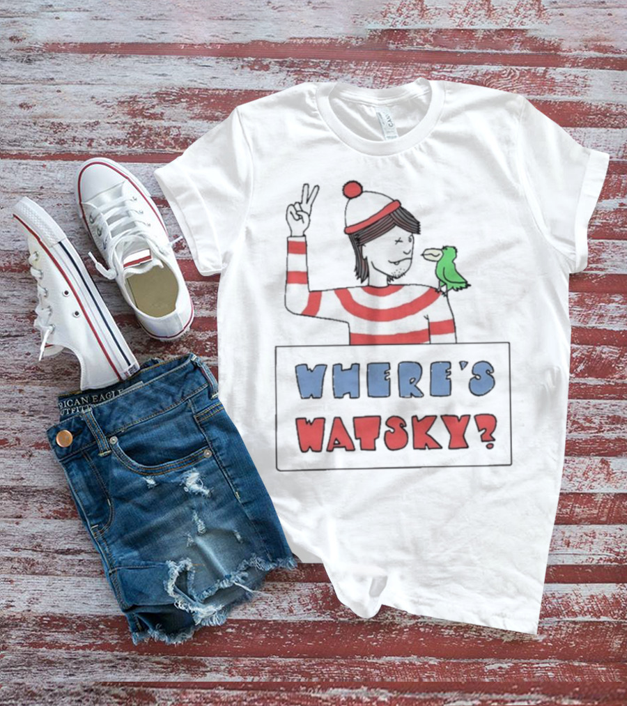 Where's Watsky Striped Outfit Peace Sign Cartoon Bird T-Shirt