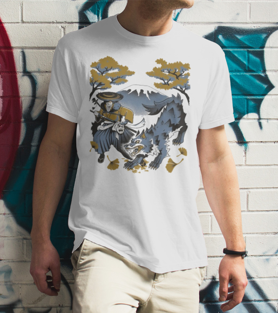 Ghost Of Yotei The Hunters Ukiyo-e Warrior With Wolf Mythical Scene T-Shirt