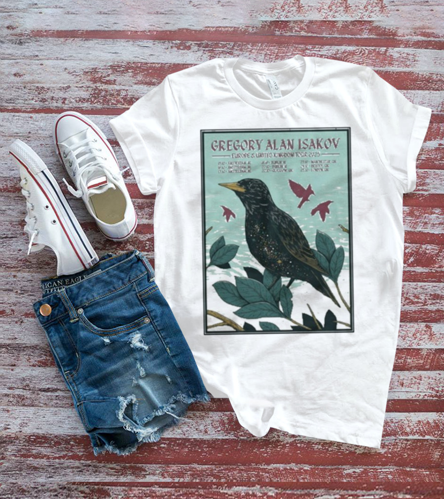 Gregory Alan Isakov Europe & United Kingdom Tour 2025 Black Bird Artwork T-Shirt