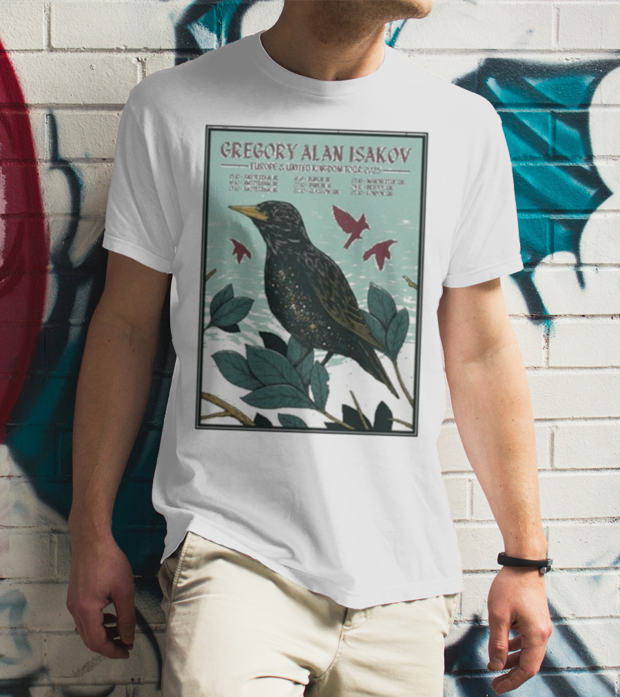 Gregory Alan Isakov Europe & United Kingdom Tour 2025 Black Bird Artwork T-Shirt