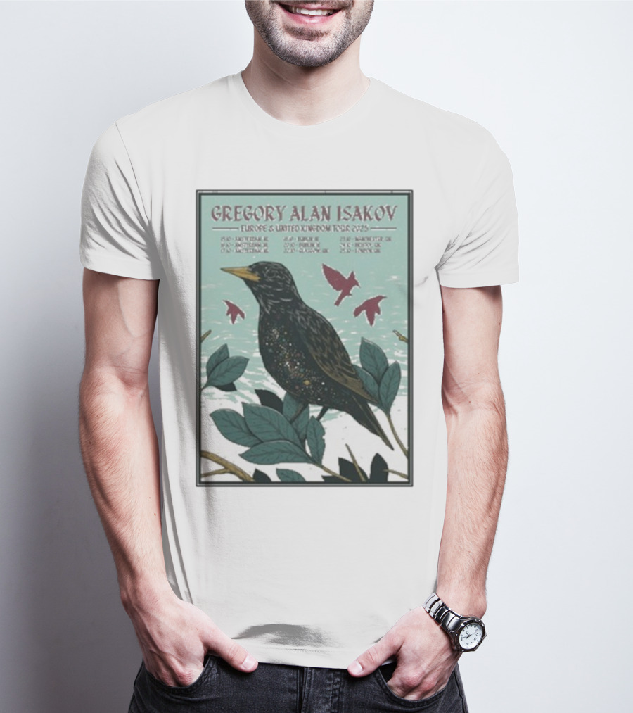 Gregory Alan Isakov Europe & United Kingdom Tour 2025 Black Bird Artwork T-Shirt