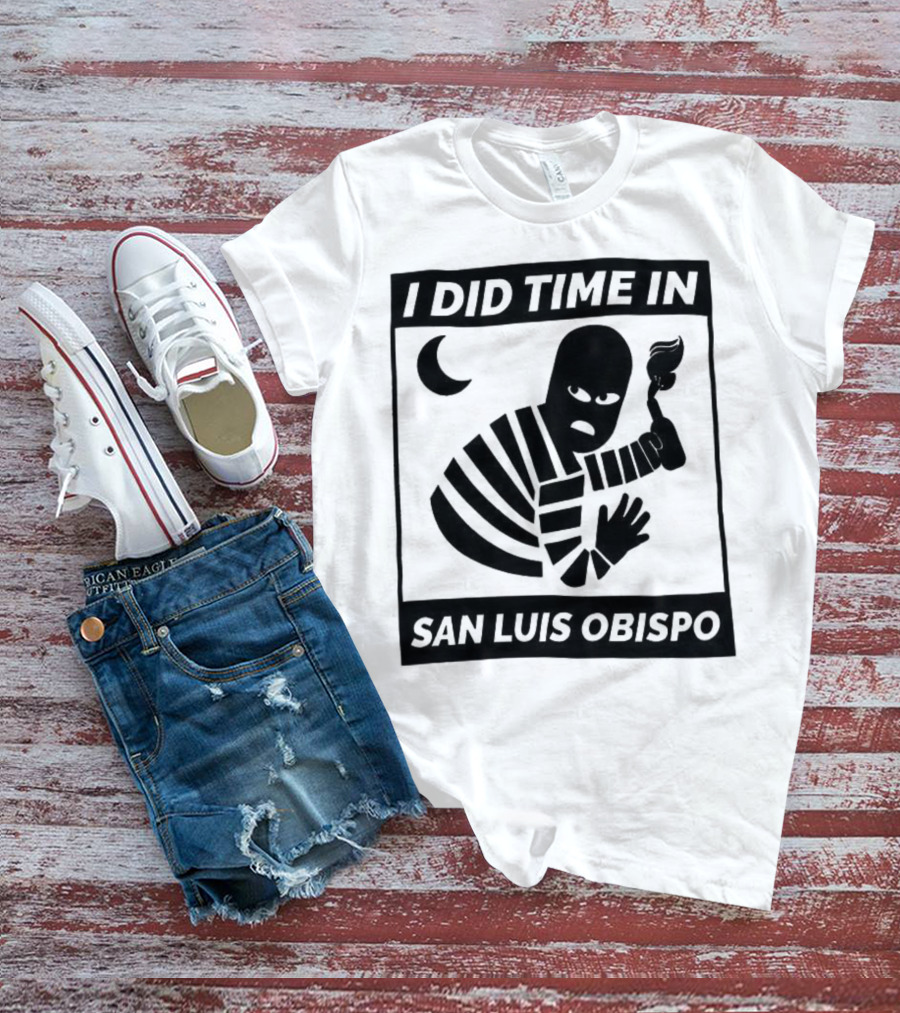 I Did Time In San Luis Obispo Retro Prison Bars Crescent Moon T-Shirt