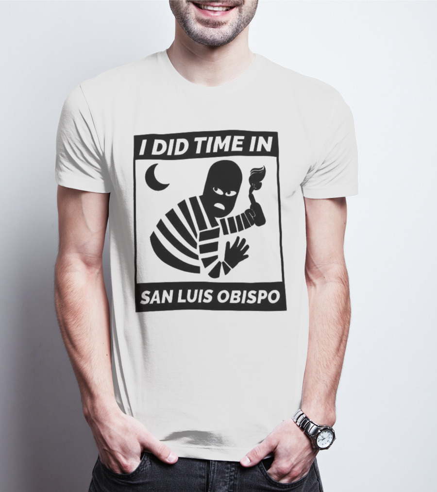 I Did Time In San Luis Obispo Retro Prison Bars Crescent Moon T-Shirt