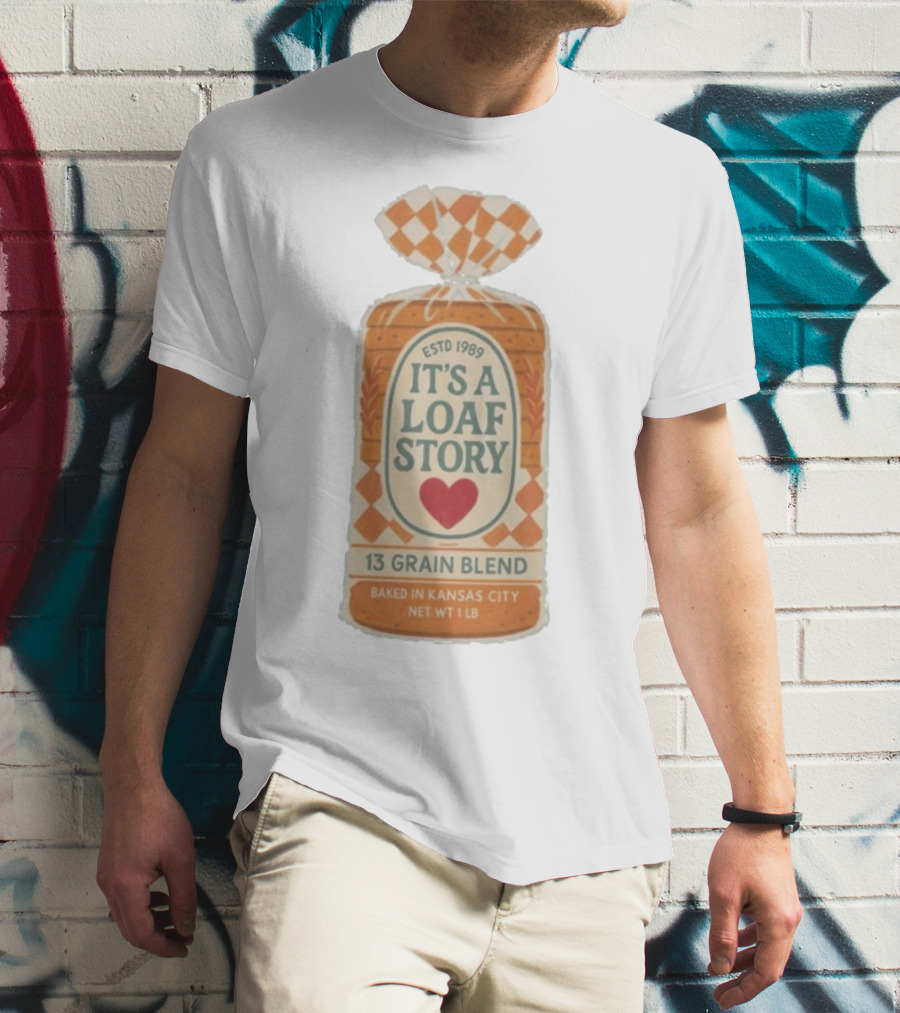 It's A Loaf Story 13 Grain Blend Baked In Kansas City Est 1989 Heart Checkered Package T-Shirt