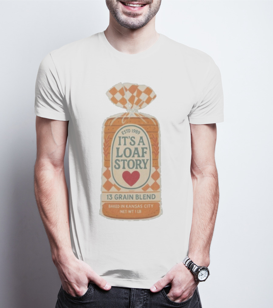 It's A Loaf Story 13 Grain Blend Baked In Kansas City Est 1989 Heart Checkered Package T-Shirt