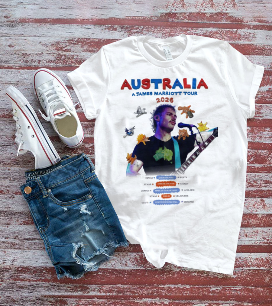 James Marriott Australia Tour 2026 Colorful Dates And Animals T-Shirt