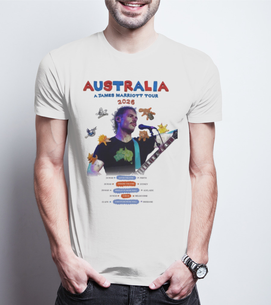 James Marriott Australia Tour 2026 Colorful Dates And Animals T-Shirt