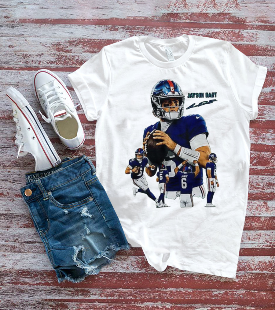 Jaxson Dart New York Giants NFL Football Signature Quarterback Action T-Shirt