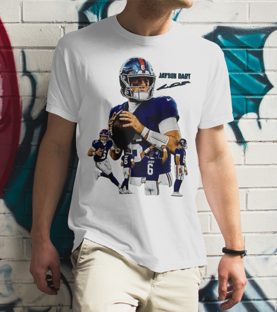 Jaxson Dart New York Giants NFL Football Signature Quarterback Action T-Shirt