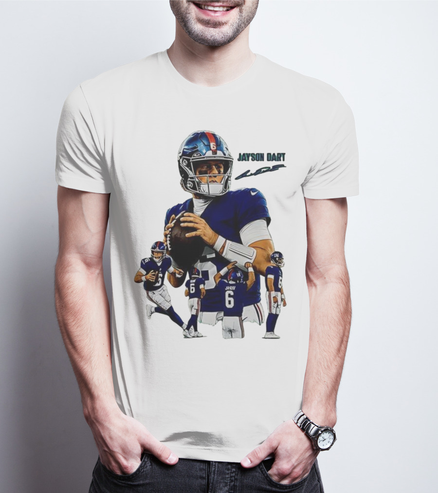 Jaxson Dart New York Giants NFL Football Signature Quarterback Action T-Shirt