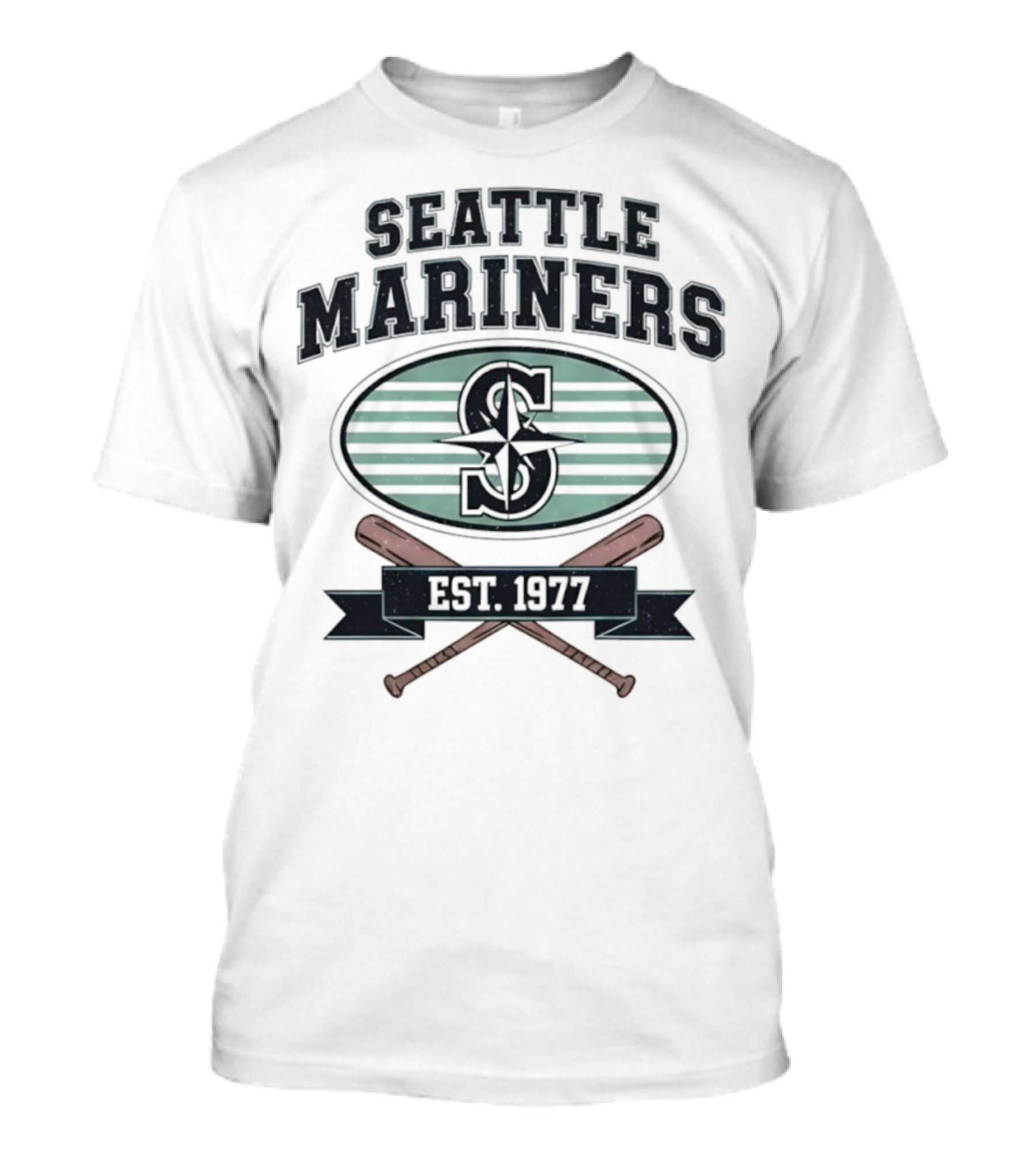 Seattle Mariners Baseball Est 1977 Logo And Crossed Bats T-Shirt