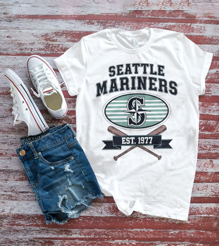 Seattle Mariners Baseball Est 1977 Logo And Crossed Bats T-Shirt