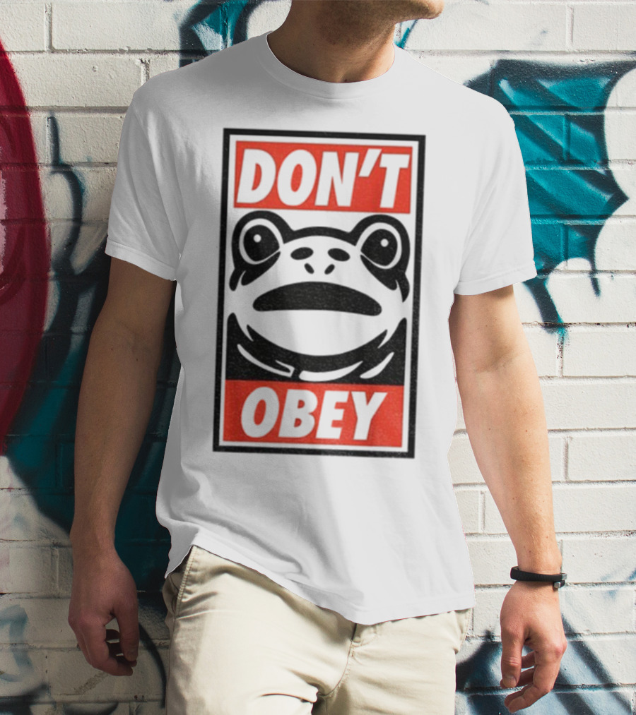Portland Frog Don't Obey Red Black Text T-Shirt