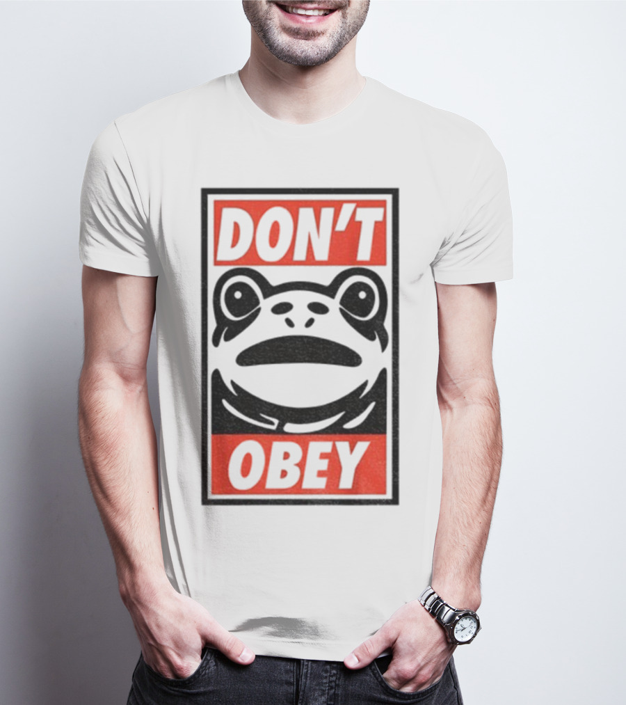 Portland Frog Don't Obey Red Black Text T-Shirt