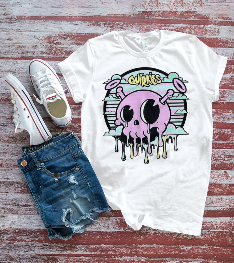 Quirkies Melting Skull With Two Crossbones Vintage Pastel Clouds T-Shirt
