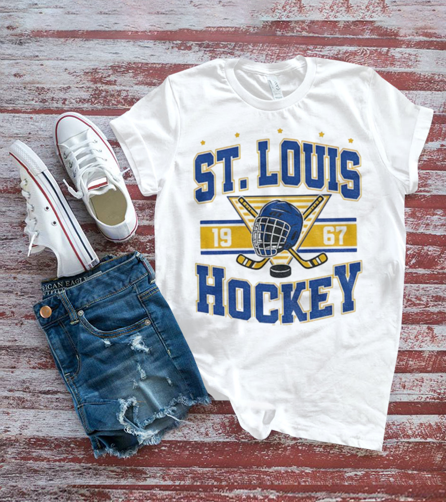 St. Louis Hockey Helmet Crossed Sticks 1967 T-Shirt