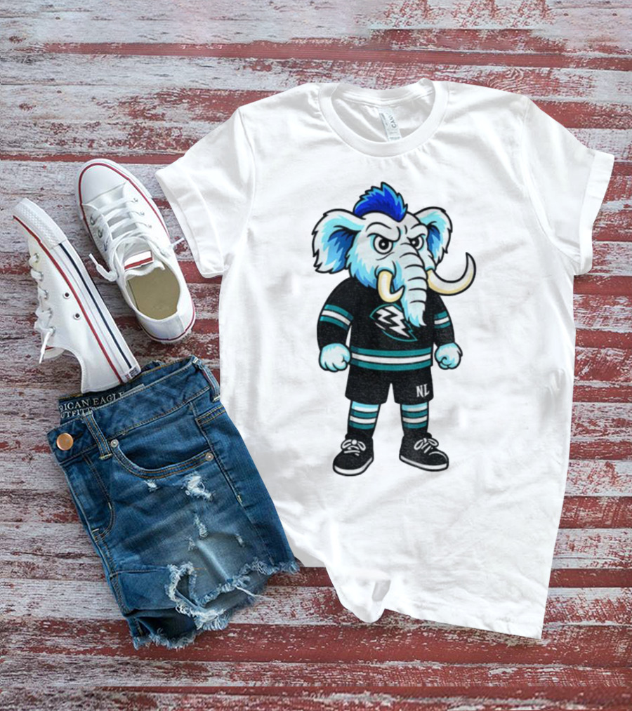 Tusky Utah Mammoth NHL Mascot Cartoon Lightning Logo T-Shirt