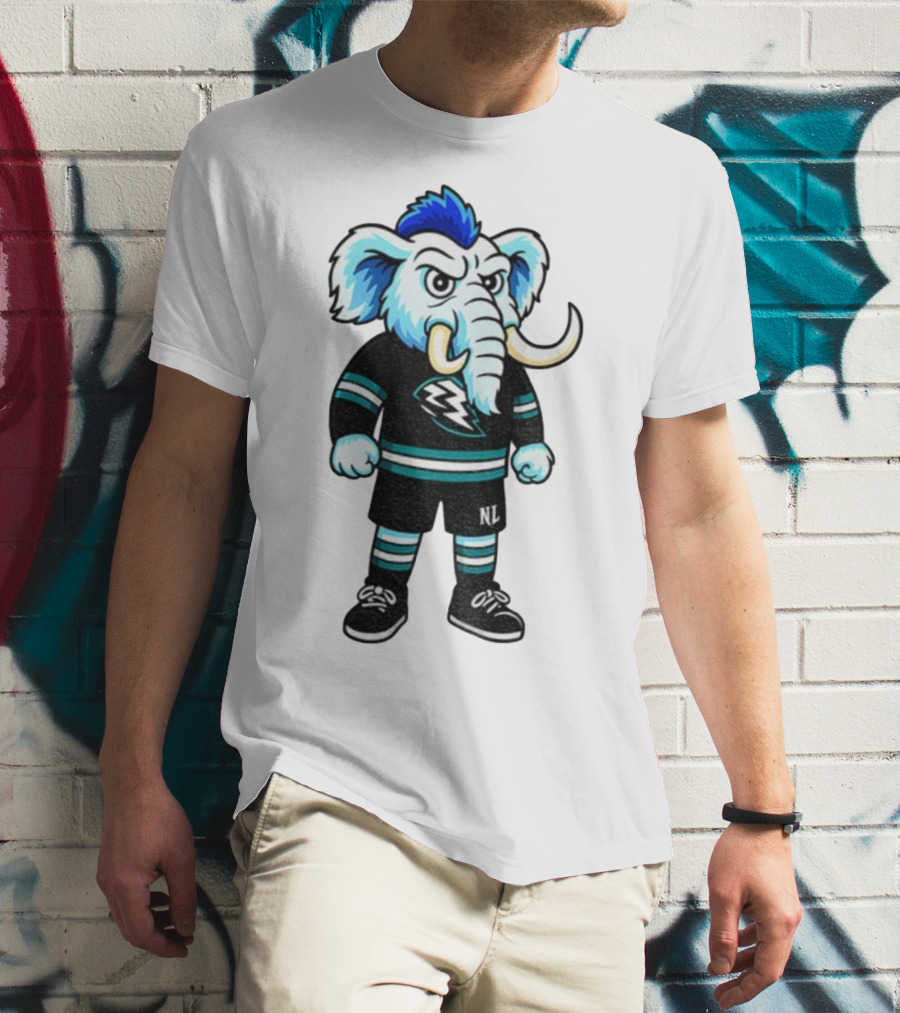 Tusky Utah Mammoth NHL Mascot Cartoon Lightning Logo T-Shirt