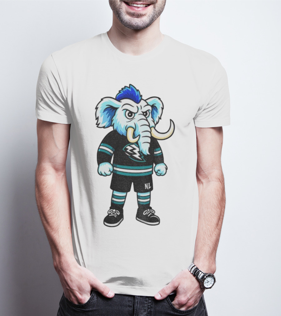 Tusky Utah Mammoth NHL Mascot Cartoon Lightning Logo T-Shirt