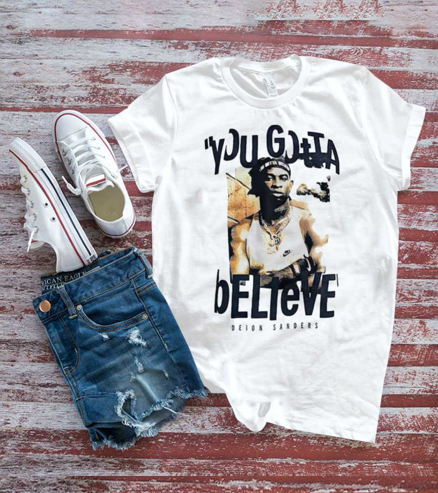 Deion Sanders You Gotta Believe Headband Athlete Image T-Shirt