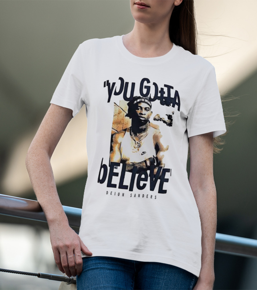 Deion Sanders You Gotta Believe Headband Athlete Image T-Shirt