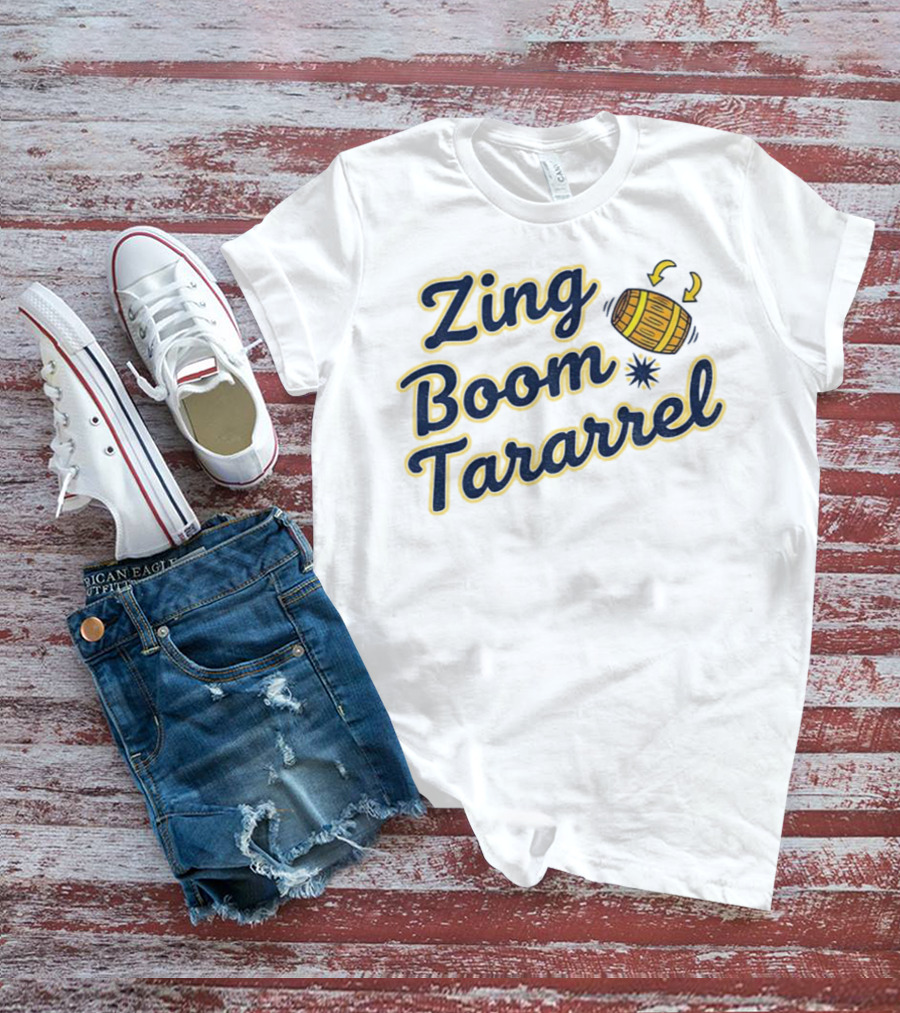 Zing Boom Tararrel Roll Out The Barrel Milwaukee Brewers MLB Barrel Graphic T-Shirt