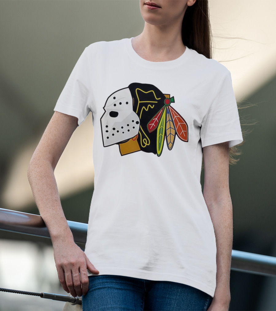 Chicago Blackhawks Hockey Mask Team Colors T-Shirt