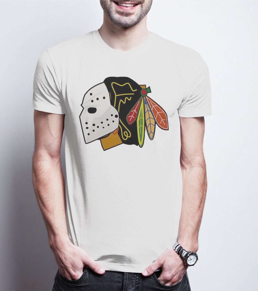 Chicago Blackhawks Hockey Mask Team Colors T-Shirt