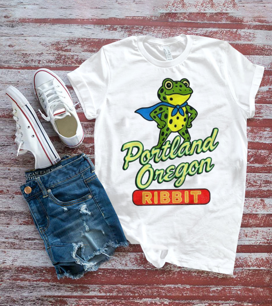 Portland Oregon Ribbit Frog Superhero Retro Style T-Shirt