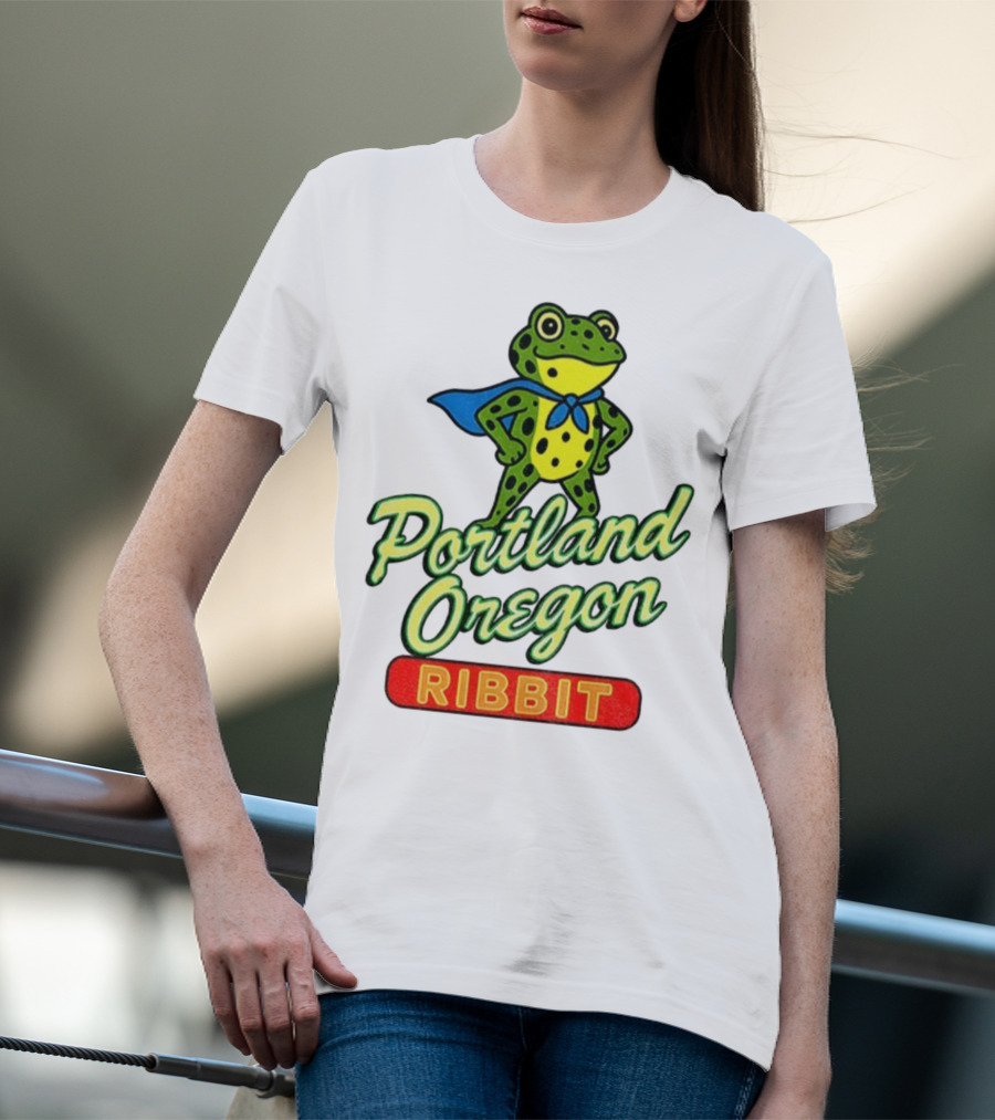 Portland Oregon Ribbit Frog Superhero Retro Style T-Shirt