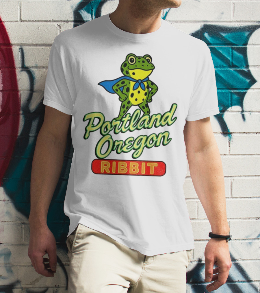 Portland Oregon Ribbit Frog Superhero Retro Style T-Shirt