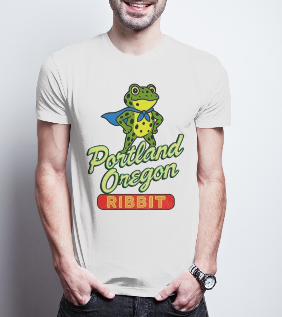 Portland Oregon Ribbit Frog Superhero Retro Style T-Shirt