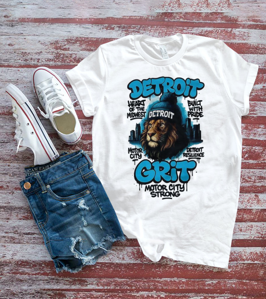 Detroit Grit Motor City Resilience Heart Of The Midwest Bullet With Pride Strong Skyline T-Shirt