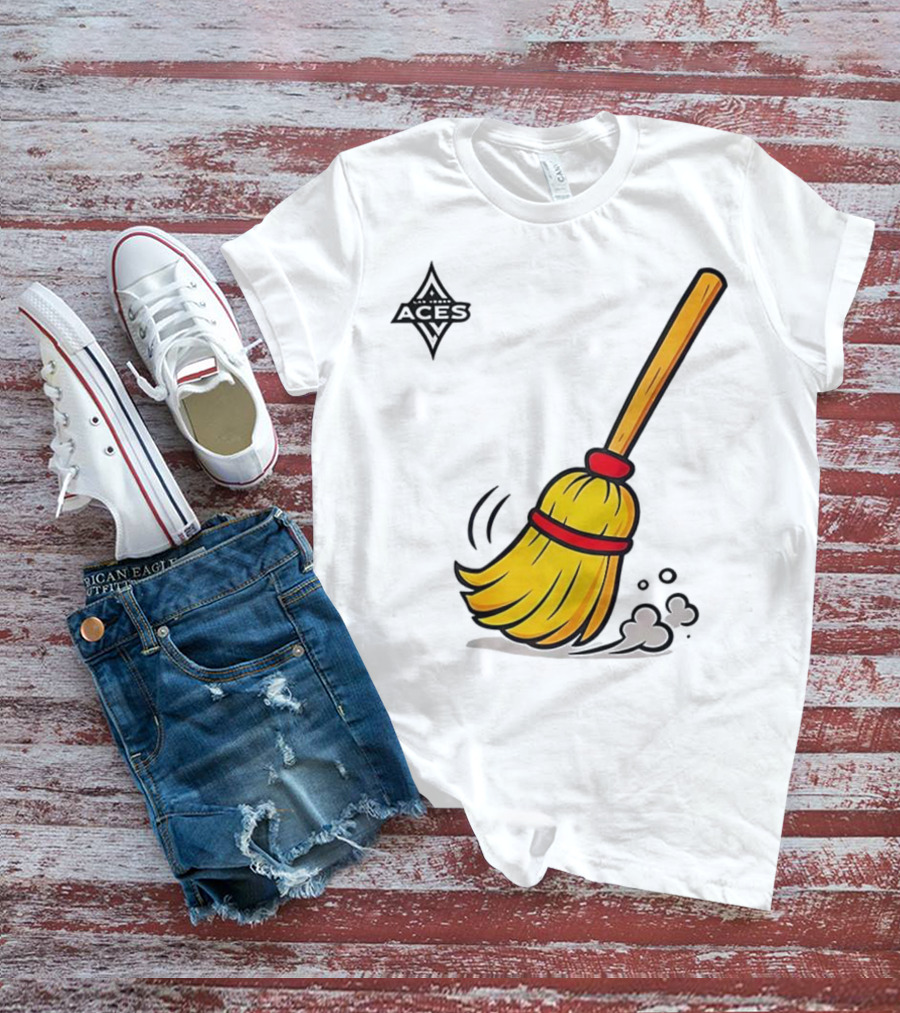 Las Vegas Aces Broom 2025 Championship Victory Sweep T-Shirt