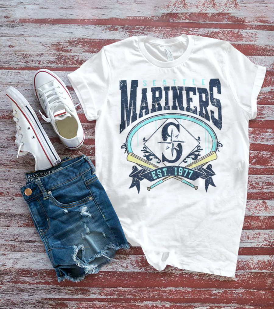 Seattle Mariners MLB Vintage 1977 Baseball Est S Compass Crossbats T-Shirt