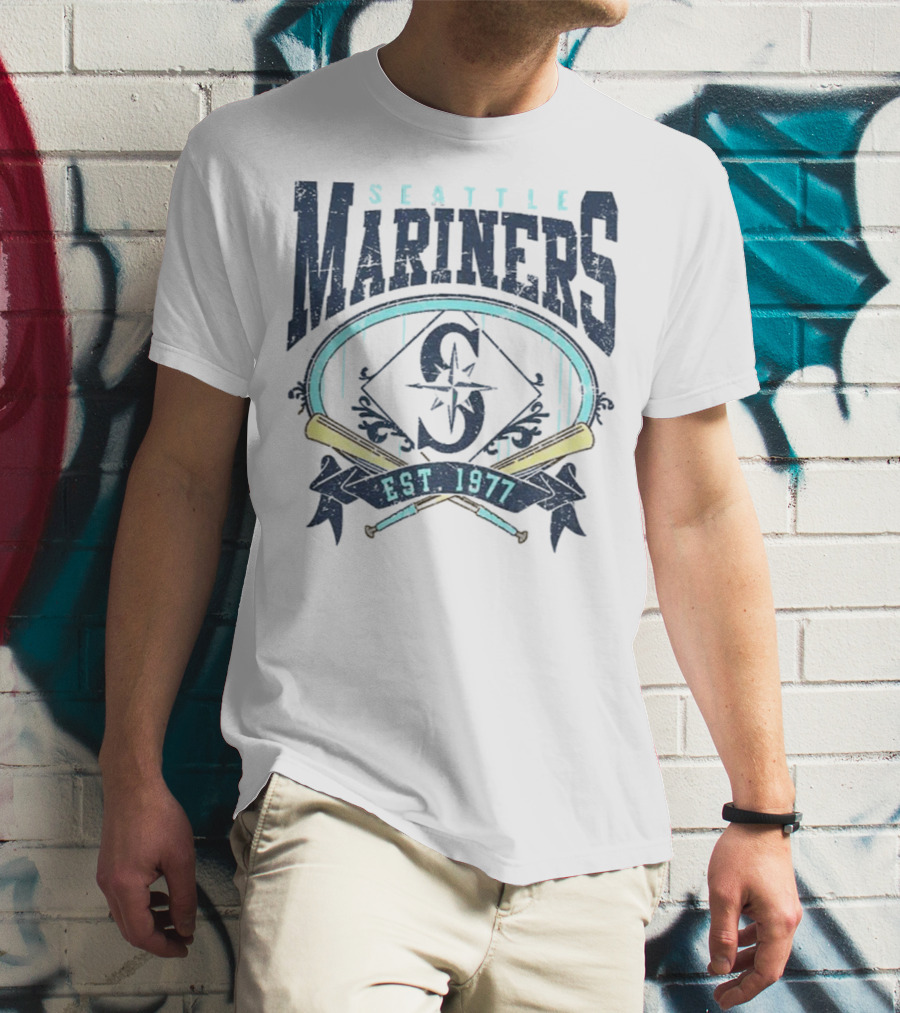 Seattle Mariners MLB Vintage 1977 Baseball Est S Compass Crossbats T-Shirt
