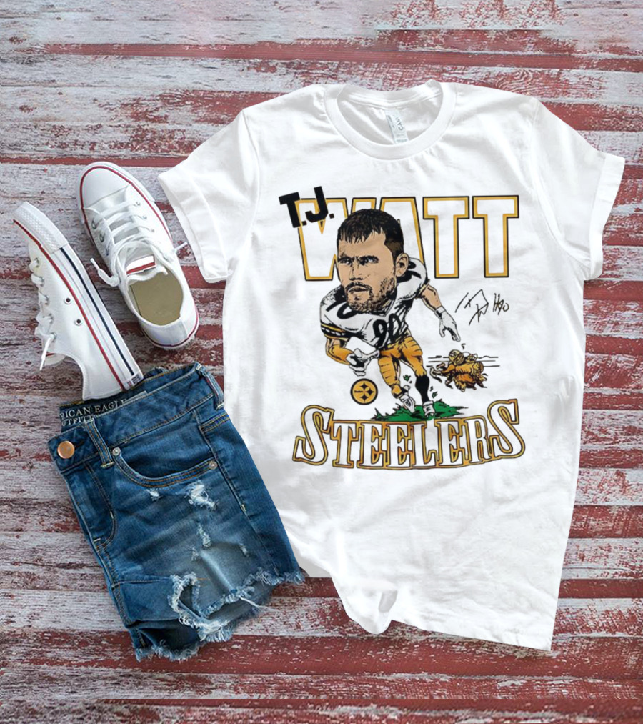 T.J. Watt Steelers Caricature Player Signature Pittsburgh Football T-Shirt