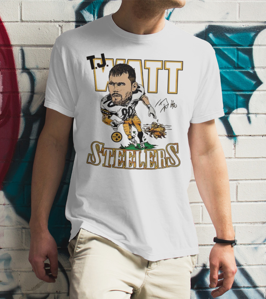 T.J. Watt Steelers Caricature Player Signature Pittsburgh Football T-Shirt