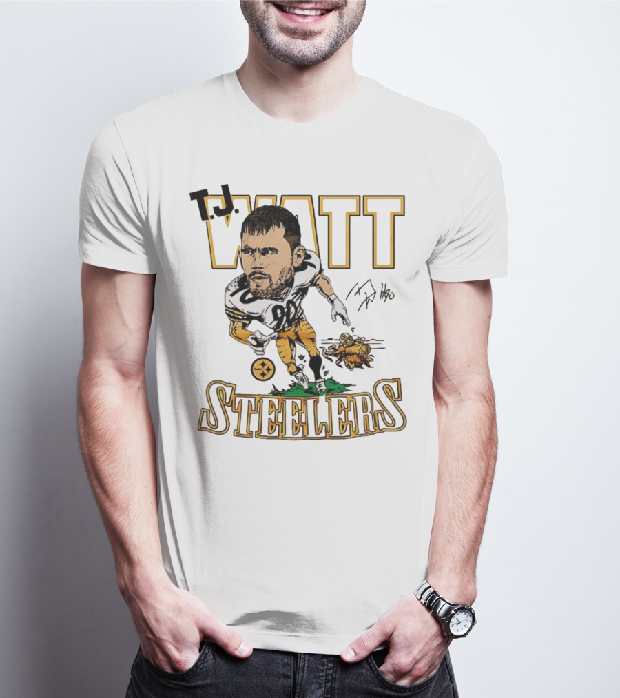 T.J. Watt Steelers Caricature Player Signature Pittsburgh Football T-Shirt