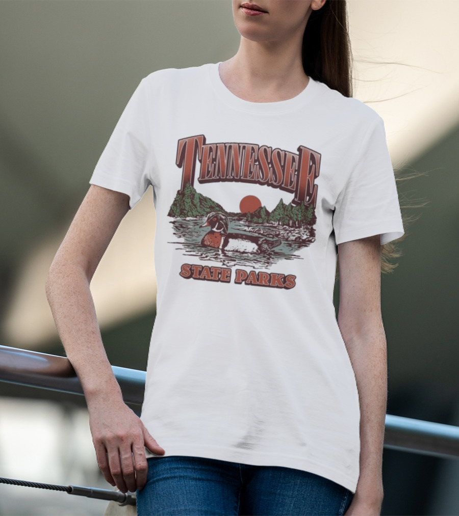Tennessee State Parks Wood Duck With Scenic Forest And River Scene T-Shirt
