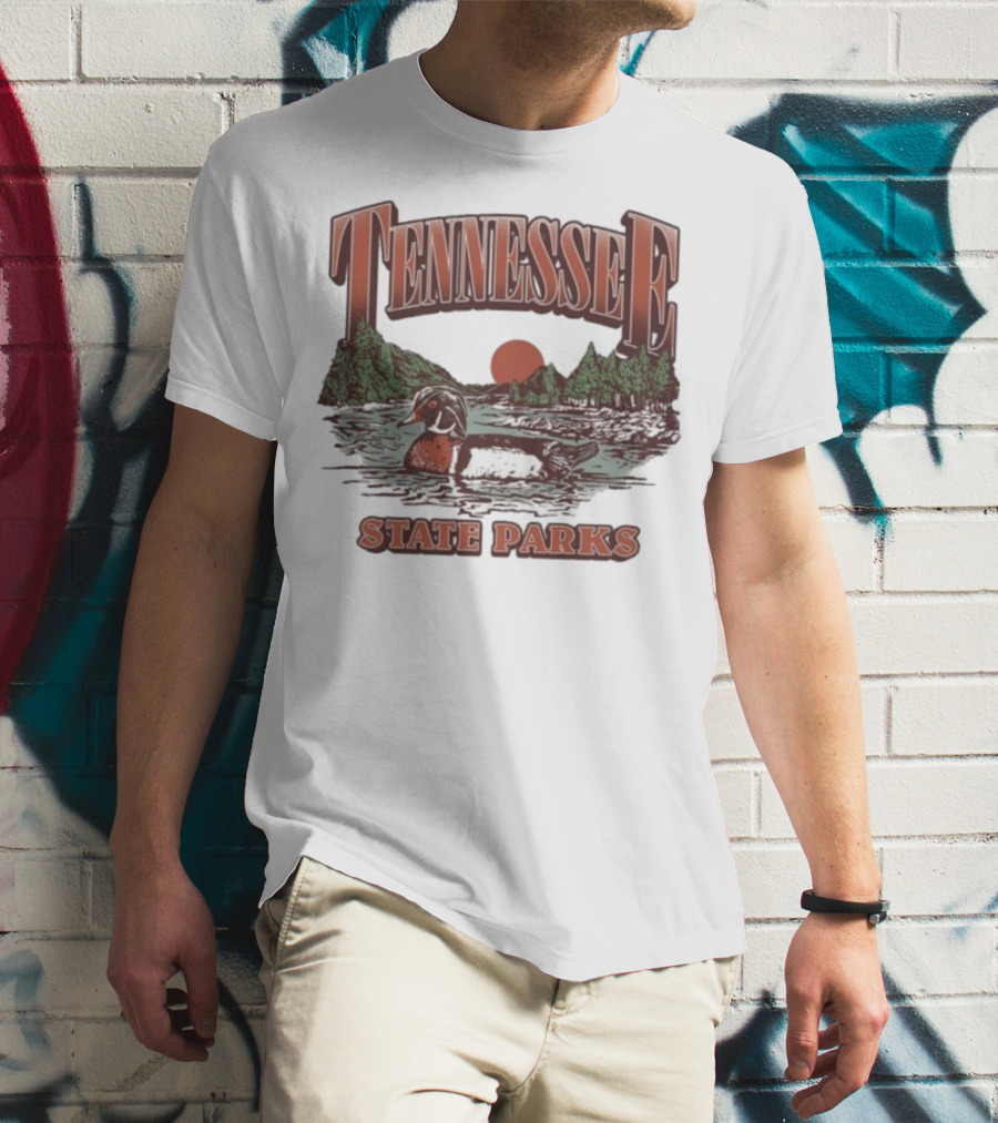 Tennessee State Parks Wood Duck With Scenic Forest And River Scene T-Shirt