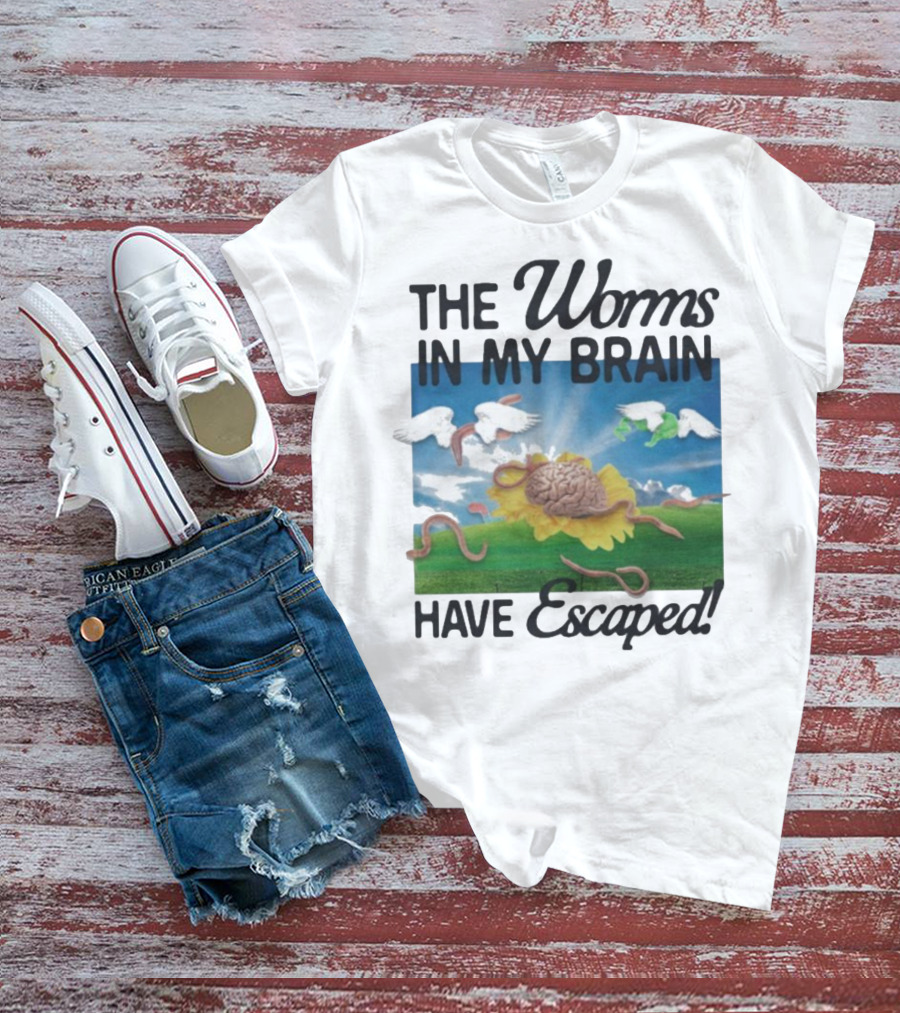 The Worms In My Brain Have Escaped Flying Brain Wings Clouds Sunflower T-Shirt