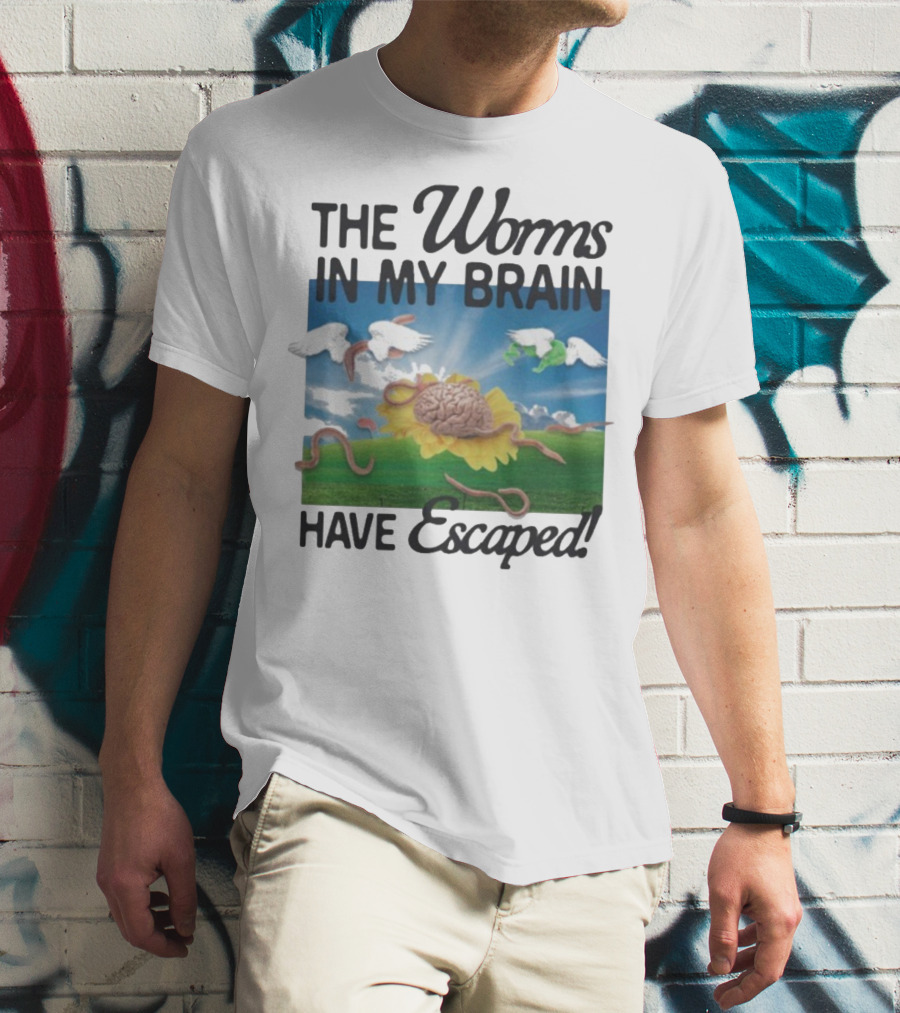The Worms In My Brain Have Escaped Flying Brain Wings Clouds Sunflower T-Shirt
