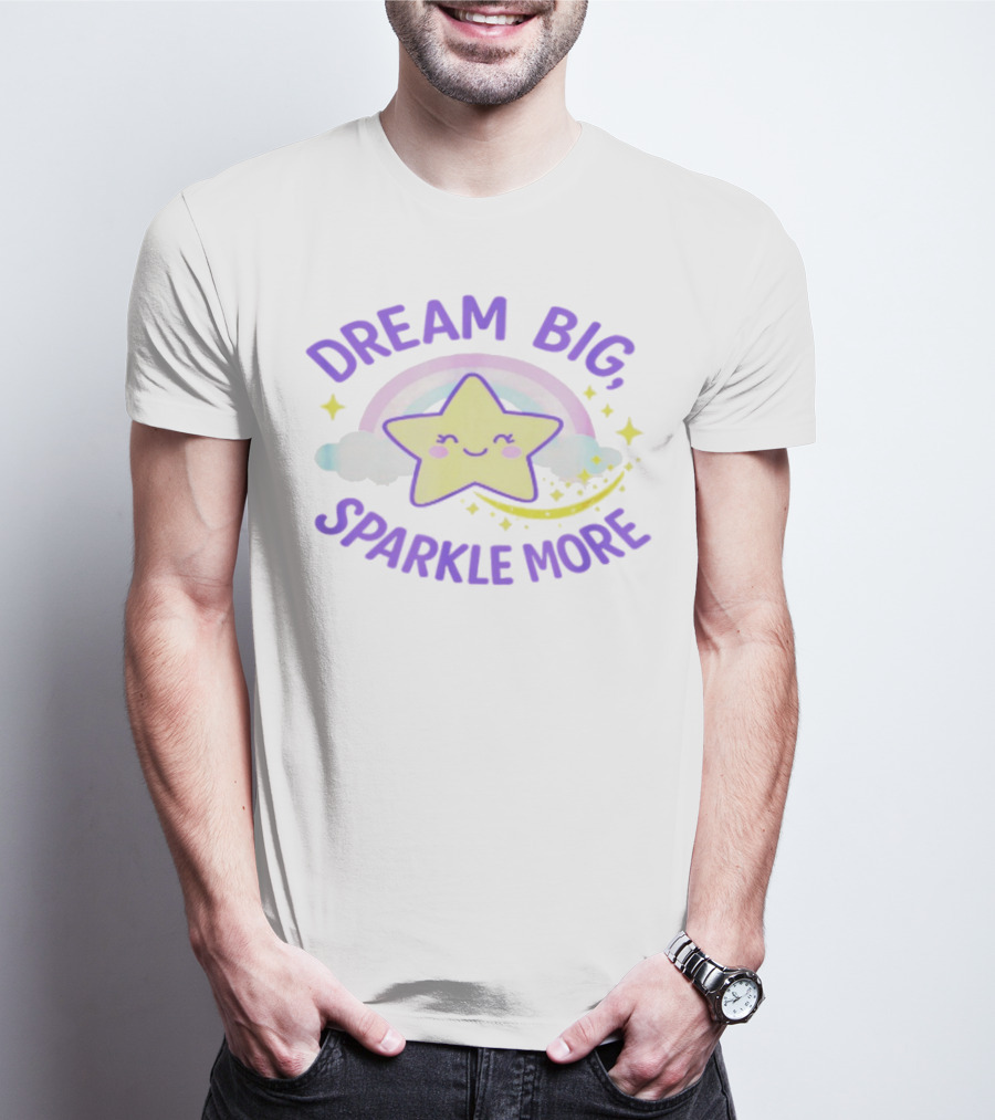 Dream Big Sparkle More Cute Star And Rainbow Kawaii Style T-Shirt