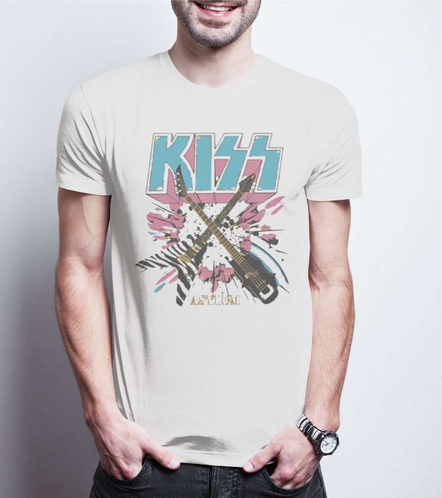 Kiss Asylum Crossed Guitars Burst Design T-Shirt